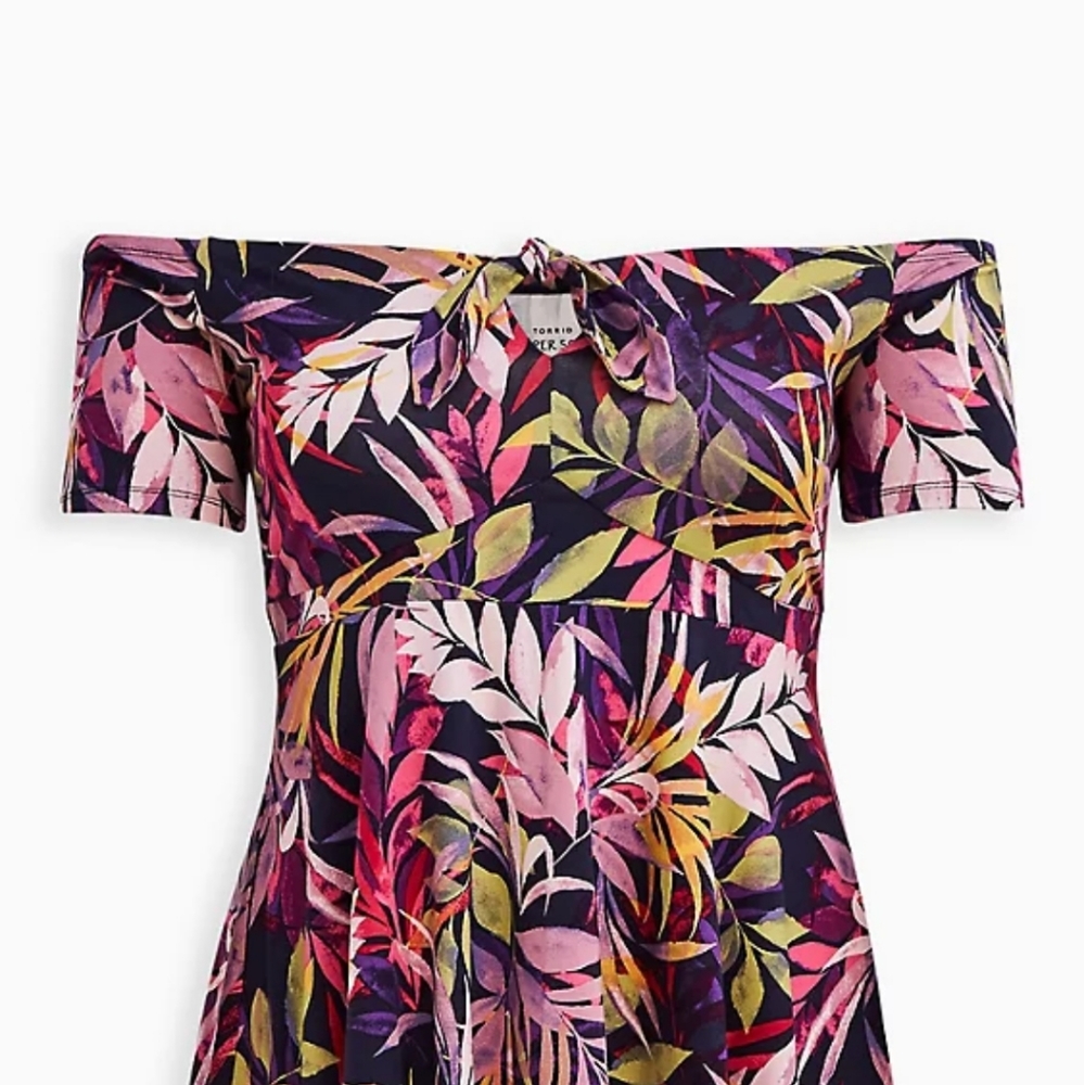 NWT-Multi Leaves Super Soft Smock Off Shoulder Top